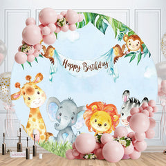Aperturee - Little Animals Round Birthday Party Backdrop