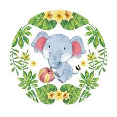 Aperturee - Little Blue Elephant Round Birthday Backdrop