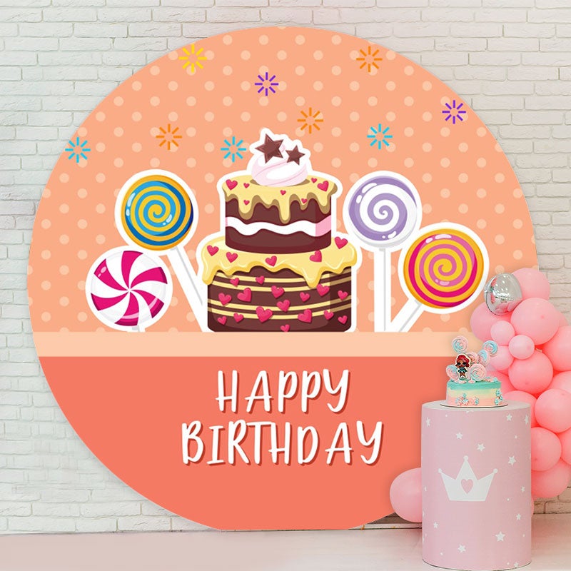 Aperturee - Lollipop Cake Circle Happy Birthday Backdrop