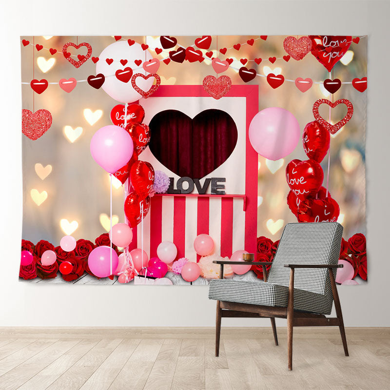 Aperturee - Love Theme Pink Balloons Valentines Photo Backdrop
