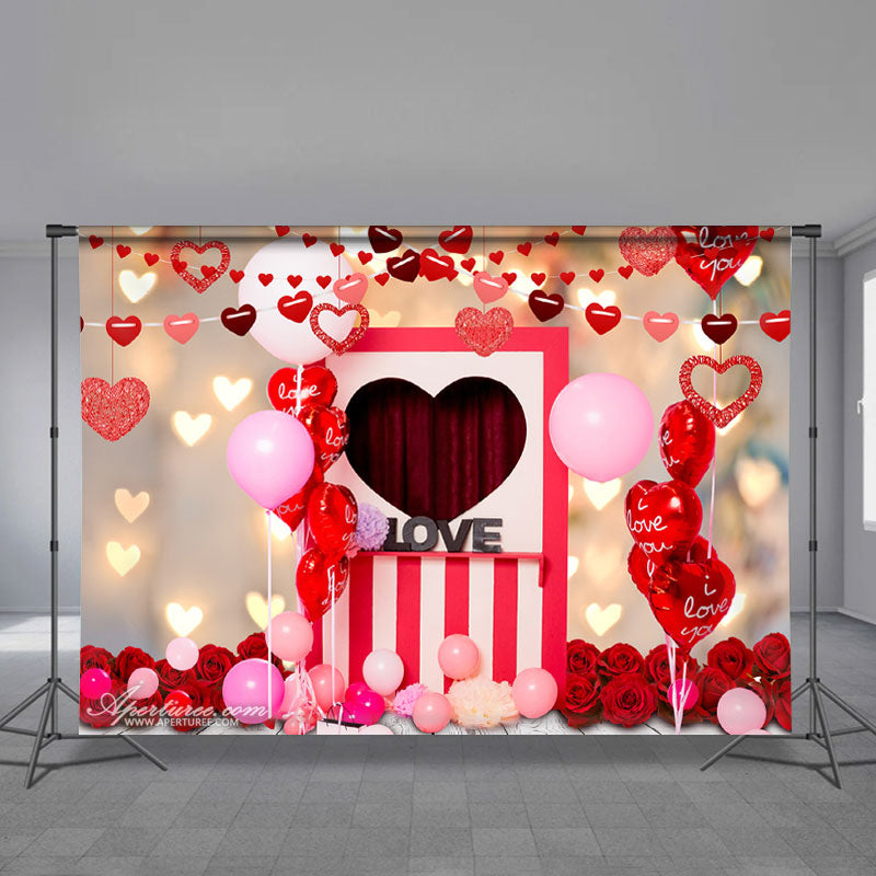 Aperturee - Love Theme Pink Balloons Valentines Photo Backdrop
