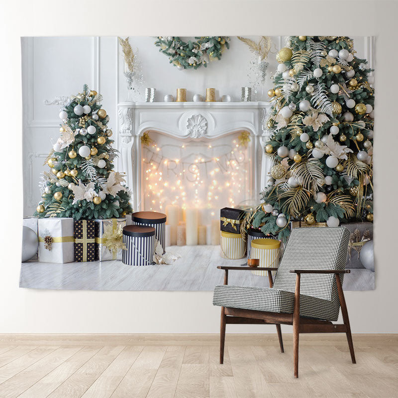 Aperturee - Luxurious Fireplace Gift White Christmas Backdrop