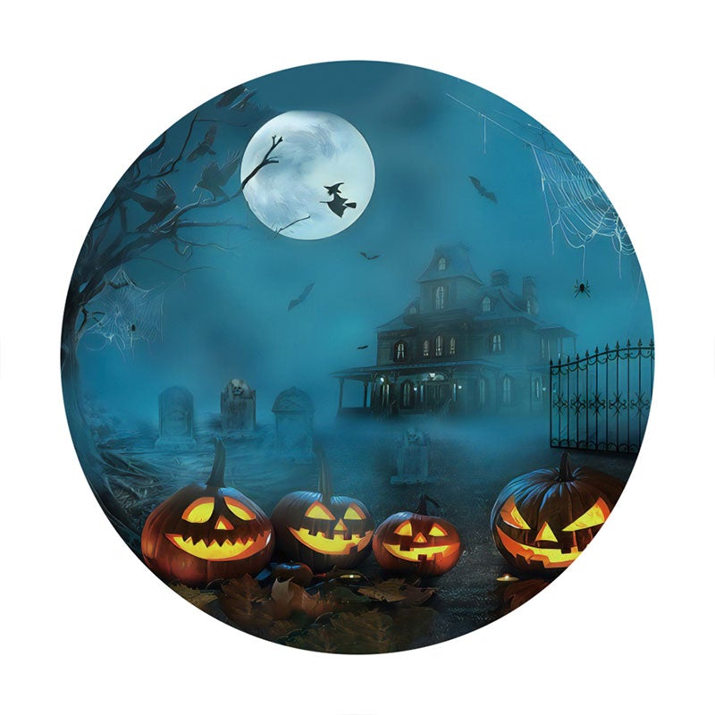 Aperturee - Moon Pumpkin Happy Halloween Circle Backdrop