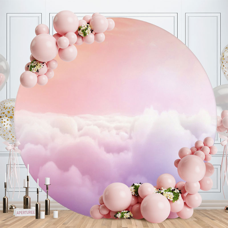 Aperturee - Nature Cloud Round Girls Baby Shower Backdrop