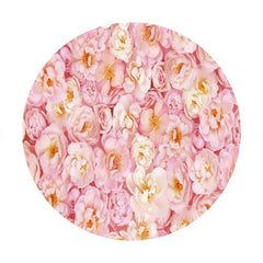 Aperturee - Nature Pink Floral Round Birthday Party Backdrop