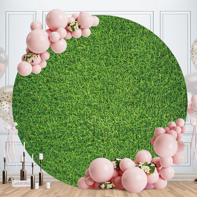 Aperturee - Nature Simple Green Leaves Round Birthday Backdrop