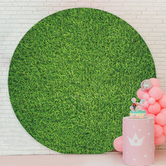 Aperturee - Nature Simple Green Leaves Round Birthday Backdrop