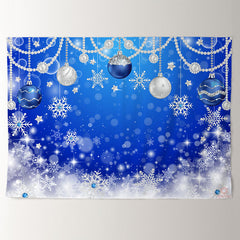 Aperturee - Navy Blue Diamond Pearl Balls Snow Winter Backdrop