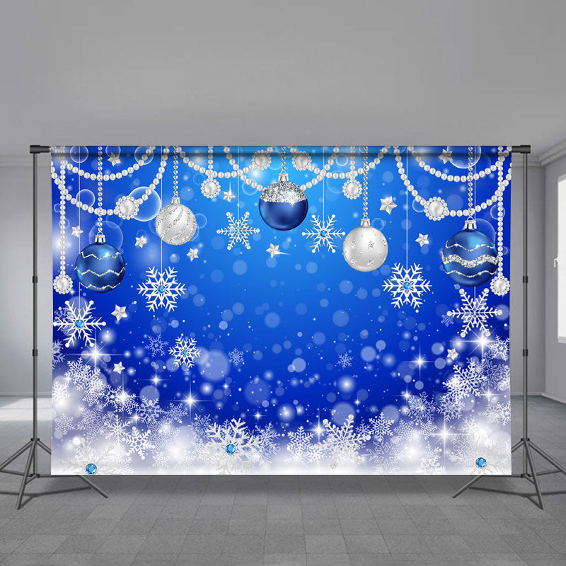 Aperturee - Navy Blue Diamond Pearl Balls Snow Winter Backdrop