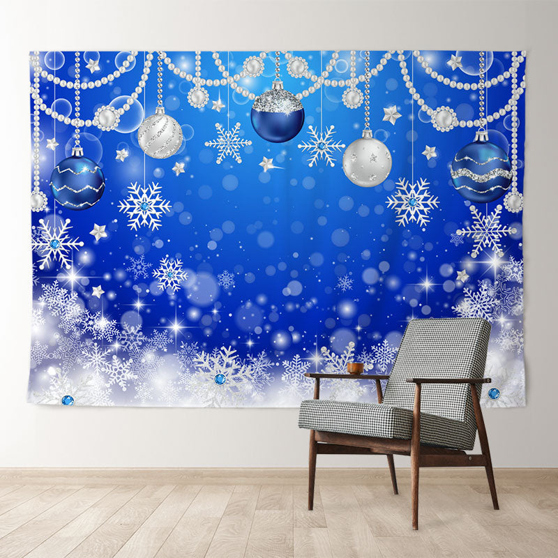 Aperturee - Navy Blue Diamond Pearl Balls Snow Winter Backdrop