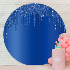 Aperturee - Navy Blue Glitter Round Birthday Party Backdrop