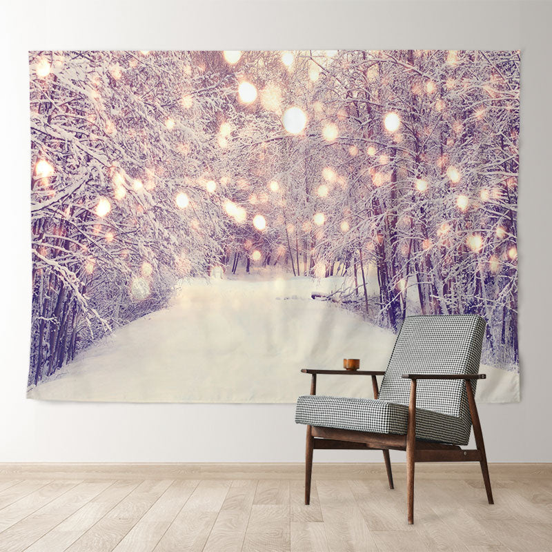 Aperturee - Nostalgic Snowy Tree Light Winter Scene Backdrop