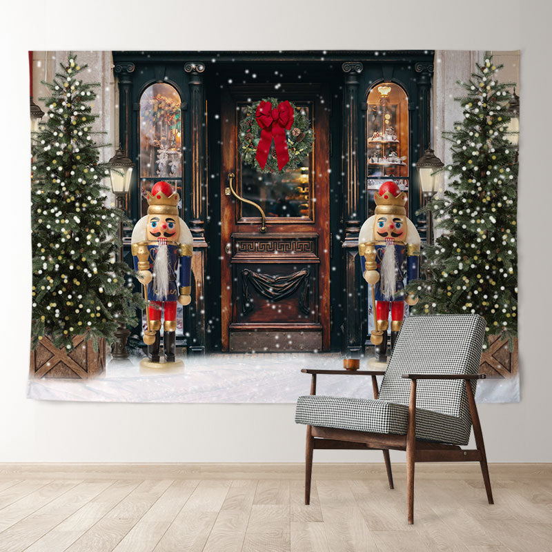 Aperturee - Nutcracker Door Vintage Trees Christmas Backdrop