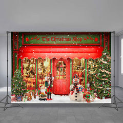 Aperturee - Nutcracker Snowman Christmas Shop Winter Backdrop