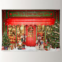Aperturee - Nutcracker Snowman Christmas Shop Winter Backdrop