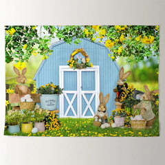 Aperturee - Outdoor Cowboy Floral Rabbit Happy Easter Backdrop
