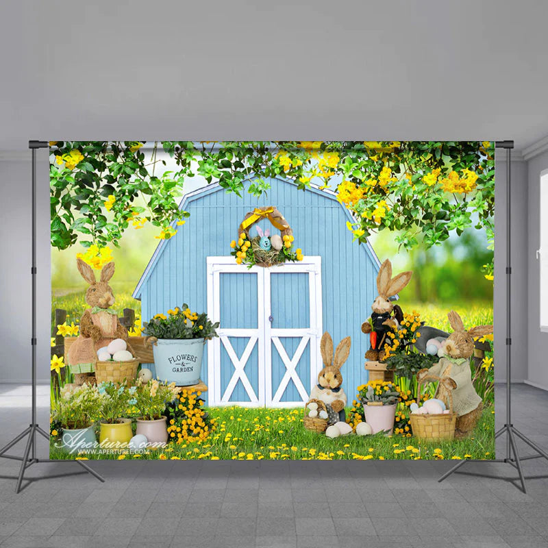 Aperturee - Outdoor Cowboy Floral Rabbit Happy Easter Backdrop