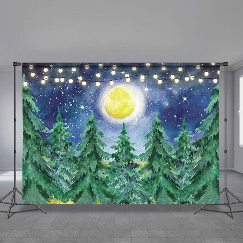 Aperturee - Painting Forest Moon Night Light Winter Backdrop