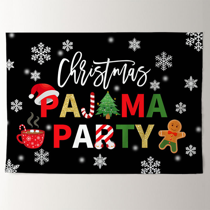 Aperturee - Pajama Party Snowflake Black Christmas Backdrop