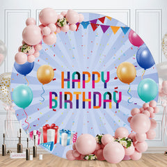 Aperturee - Party Ballons Round Purple Birthday Backdrop