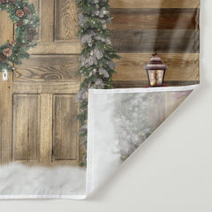 Aperturee - Pine Wreath Wooden Board Wall Christmas Backdrop