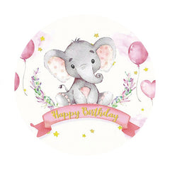 Aperturee - Pink Ballon Elephant Round Birthday Backdrop