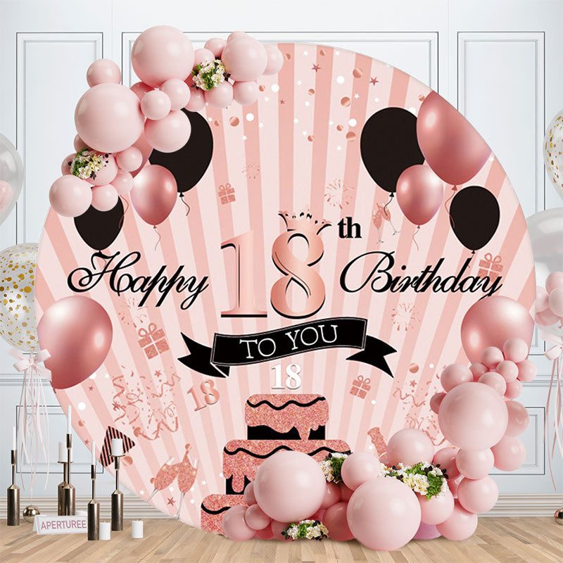 Aperturee - Pink Balloons Round 18th Happy Birthday Backdrop