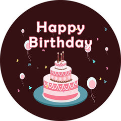 Aperturee - Pink Cake Round Black Happy Birthday Backdrop