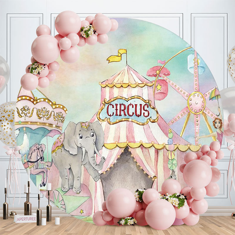 Aperturee - Pink Circus Round Animals Birthday Backdrops