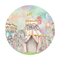 Aperturee - Pink Circus Round Animals Birthday Backdrops
