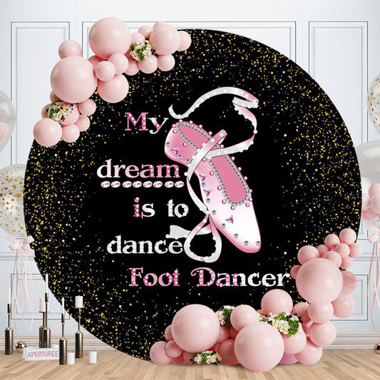 Aperturee - Pink Dancing Shoes Round Glitter Birthday Backdrop