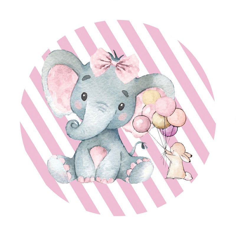Aperturee - Pink Elephant Ballon Round Baby Shower Backdrop
