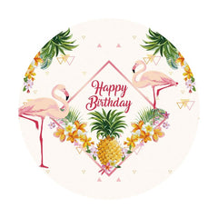 Aperturee - Pink Flamingo Round Happy Birthday Backdrops