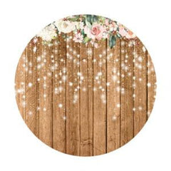 Aperturee - Pink Floral Bright Round Wood Birthday Backdrop