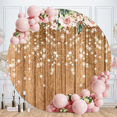 Aperturee - Pink Floral Bright Round Wood Birthday Backdrop