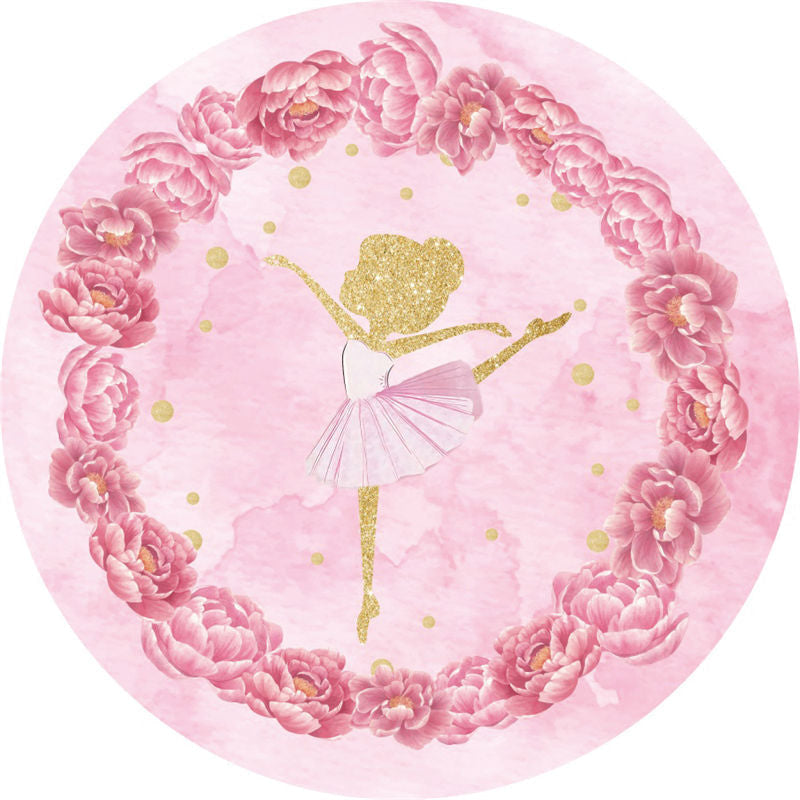 Aperturee - Pink Floral Dance Girl Round Birthday Backdrop