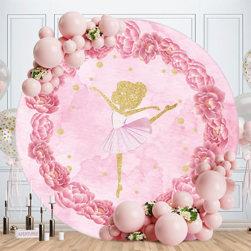 Aperturee - Pink Floral Dance Girl Round Birthday Backdrop