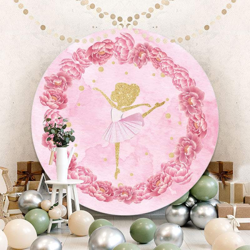 Aperturee - Pink Floral Dance Girl Round Birthday Backdrop