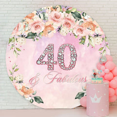 Aperturee - Pink Floral Diamond 40th Round Birthday Party Backdrop
