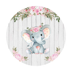Aperturee - Pink Floral Elephant Round Baby Shower Backdrop