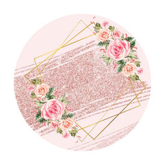 Aperturee - Pink Floral Glitter Round Birthday Party Backdrops