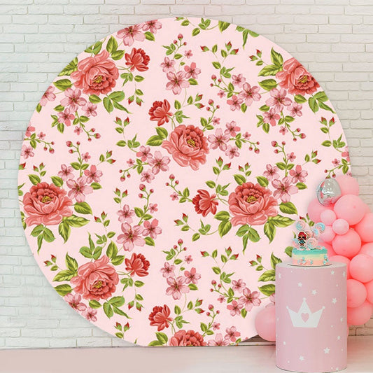 Aperturee Pink Floral Round Girls Baby Shower Backdrop