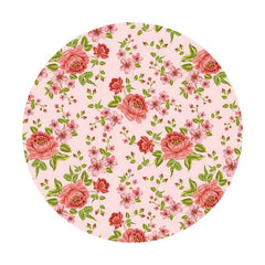 Aperturee - Pink Floral Round Girls Baby Shower Backdrop