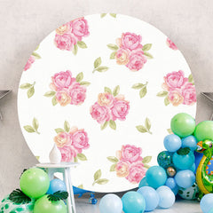 Aperturee - Pink Floral Round Green Leaves Birthday Bacdkrop