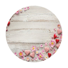Aperturee - Pink Floral Round White Wood Birthday Backdrop