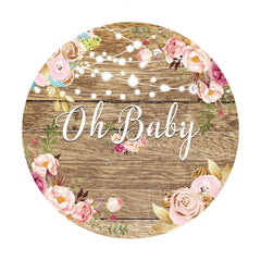 Aperturee - Pink Floral Round Wooden Baby Shower Backdrop