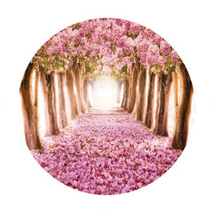Aperturee - Pink Floral Trees Road Scenery Round Spring Backdrop