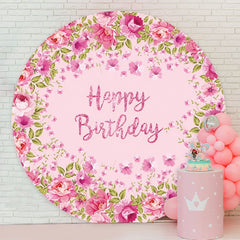 Aperturee - Pink Flower Glitter Circle Birthday Backdrop