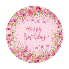 Aperturee - Pink Flower Glitter Circle Birthday Backdrop