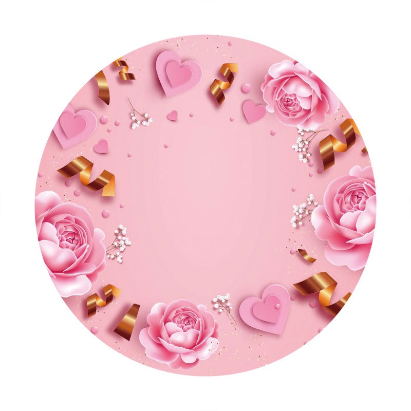 Aperturee - Pink Flower Theme Round Happy Birthday Backdrop